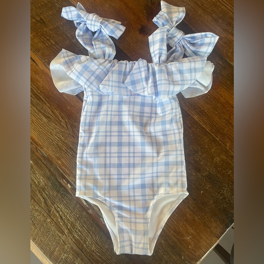 Blue and White Ruffled Swimsuit